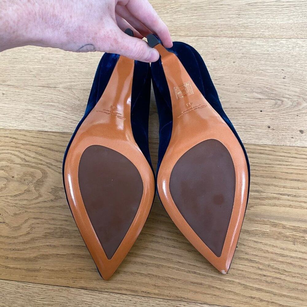 Santoni Rose Collection Velvet Stiletto Heel Pumps in Blue - Picture 9 of 9